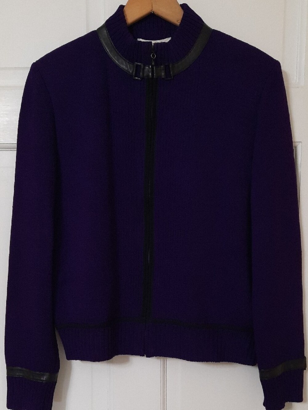 Purple Zip-Front Knit Jacket with Black Trim. ( No Tags for Material or Care) - Picture 4 of 12